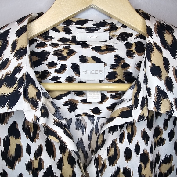 Chico's Women's Animal Print Long Sleeve V-Neck Button Up Top Size Large 16 / 18 - Picture 3 of 13